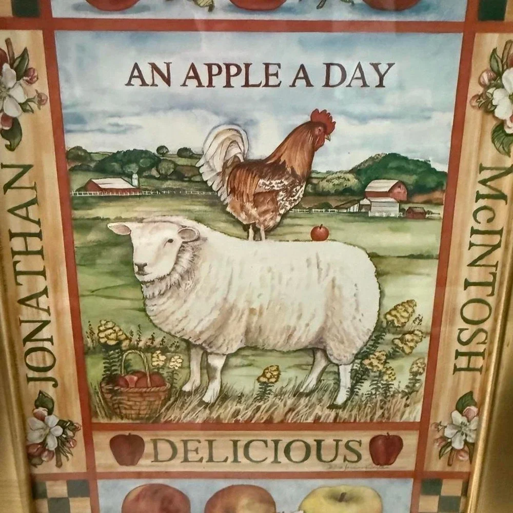 Framed country Apple Animal Farm Wall Hanging with glass